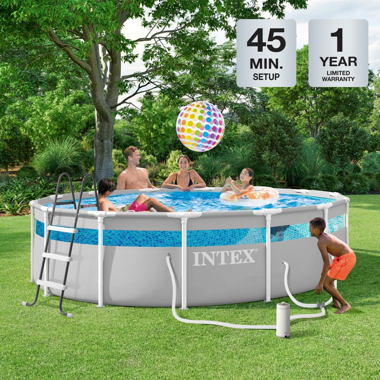INTEX 26721EH 14ft x 42in Prism Frame Clearview Premium Above Ground Pool Set: Includes 1000 GPH Krystal Clear Cartridge Filter Pump – 3357 Gallon Capacity – Age Grade 6+