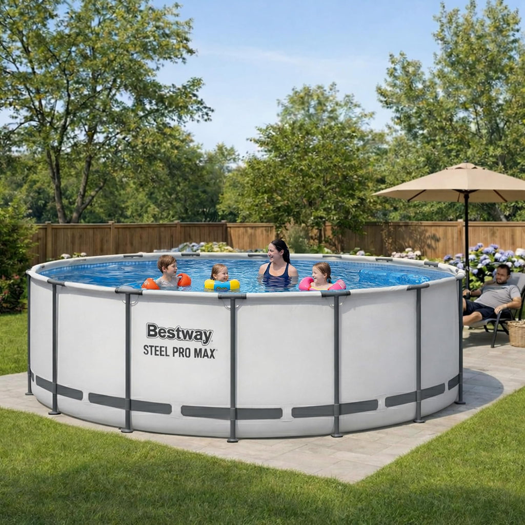 Bestway Steel Pro MAX 15' x 48' Above Ground Pool, Round Metal Frame Outdoor Swimming Pool Set with Filter Pump, Ladder, and Cover, Gray