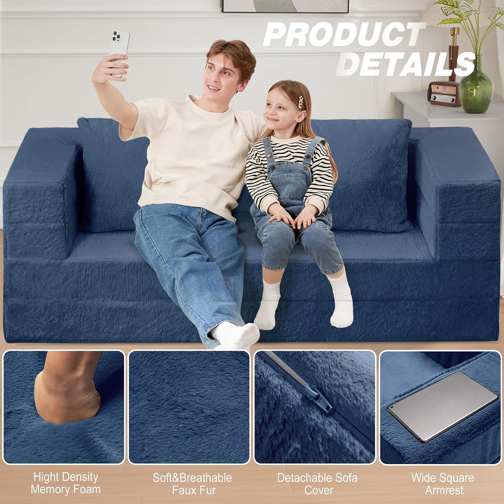 Futon Sofa Bed with Pillow, 3-in-1 Sleeper Sofa Bed with Removable Cover, Convertible Floor Sofa Bed, No Assembly Boneless Couch for Living Room, Bedroom