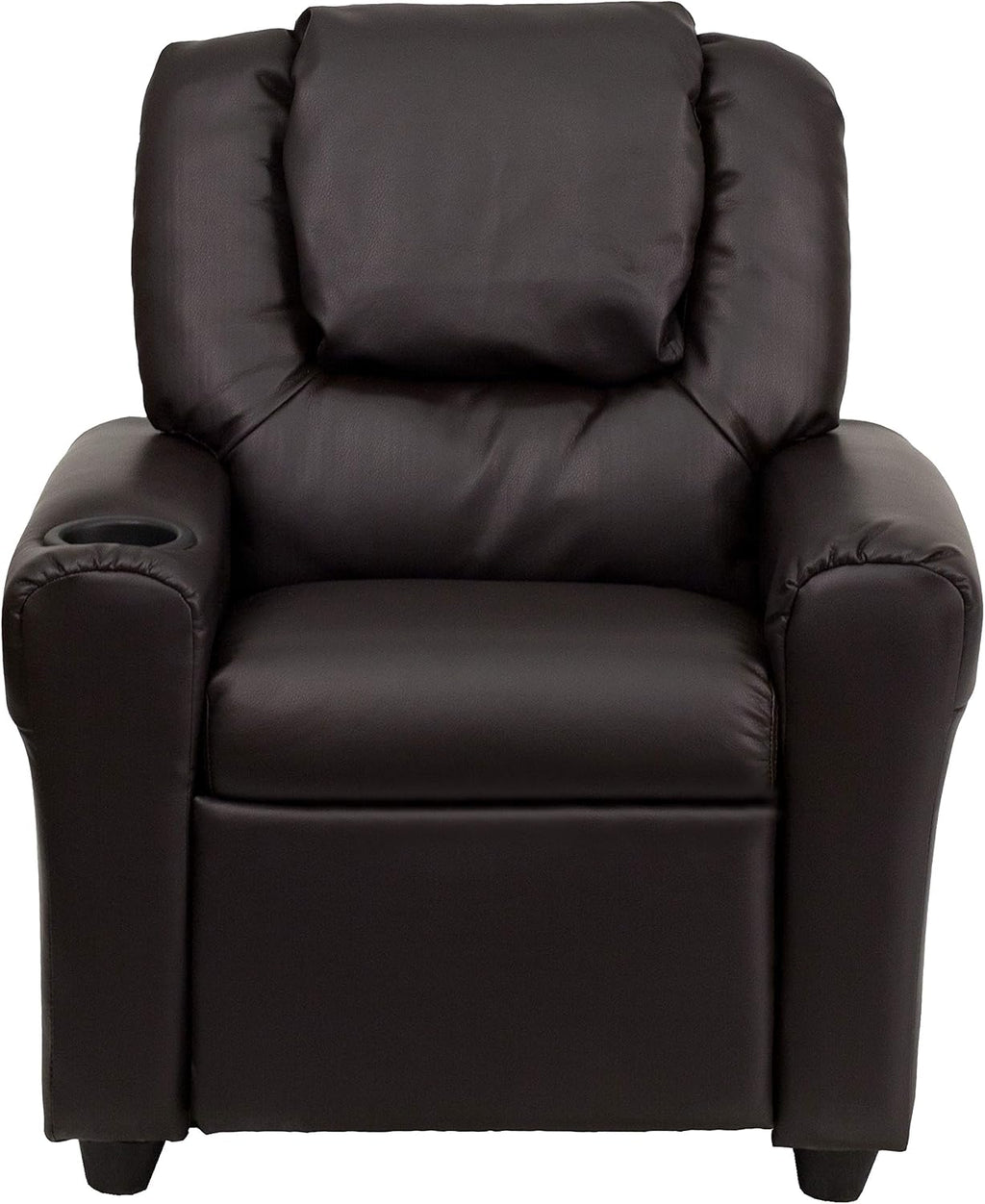 EMMA + OLIVER Brown LeatherSoft Kids Recliner with Cup Holder and Headrest