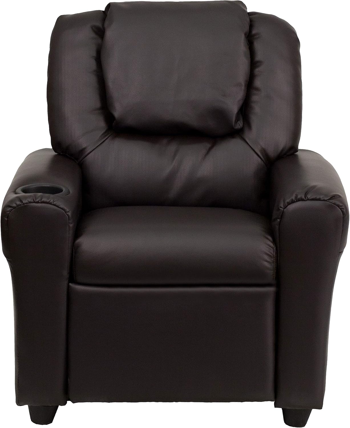 EMMA + OLIVER Brown LeatherSoft Kids Recliner with Cup Holder and Headrest