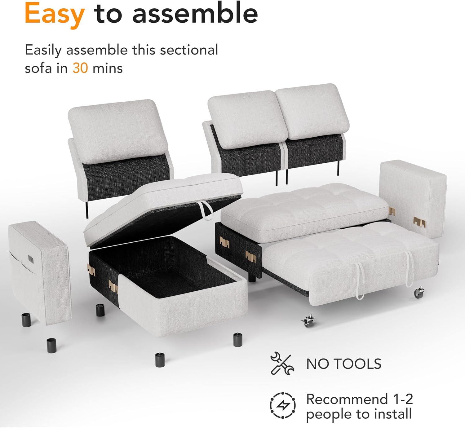 Vipbear 81' Sectional Sleeper Sofa with Pull Out Bed, L Shaped Sleeper Sofa, Pull Out Couch with Reclining Backrest, Reversible Storage Chaise, USB Ports, Tool-Free Assembly, Chenille Beige