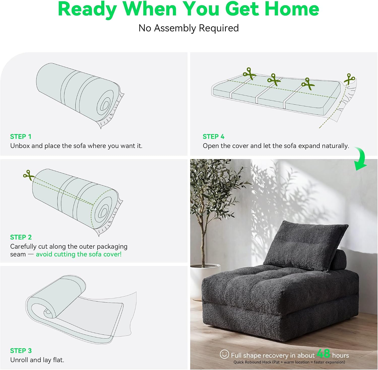 MONVANE Folding Sofa Bed, Fold Out Chair Bed with Pillow, Convertible Sleeper Chair for Living Room/Small Spaces, Foldable Lazy Sofa Bed Floor Chair, Comfy Teddy Velvet Couch Bed, Dark Grey