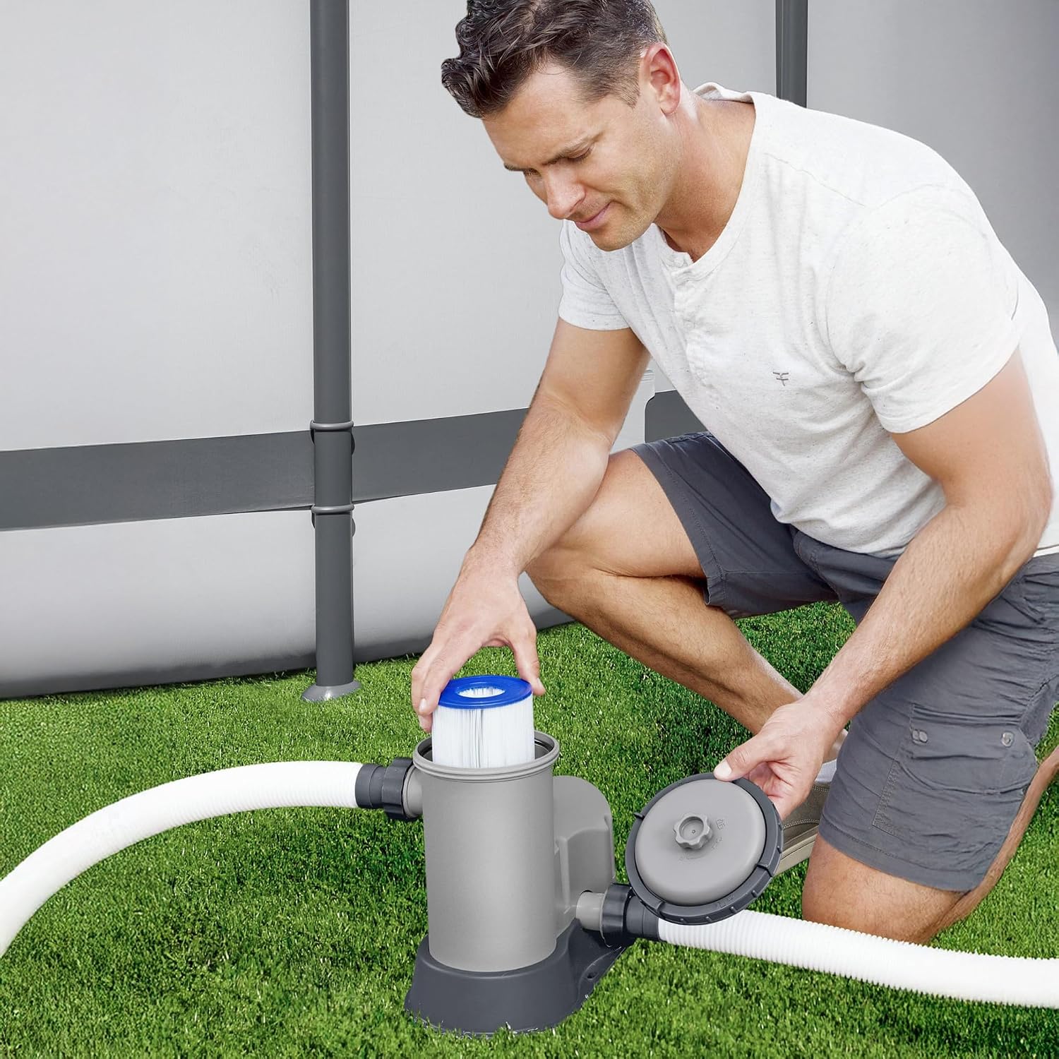 Bestway 1,500 GPH Filter Pump for Above Ground Swimming Pool with Type III A/C Cartridge, Adapter Accessories and Timer