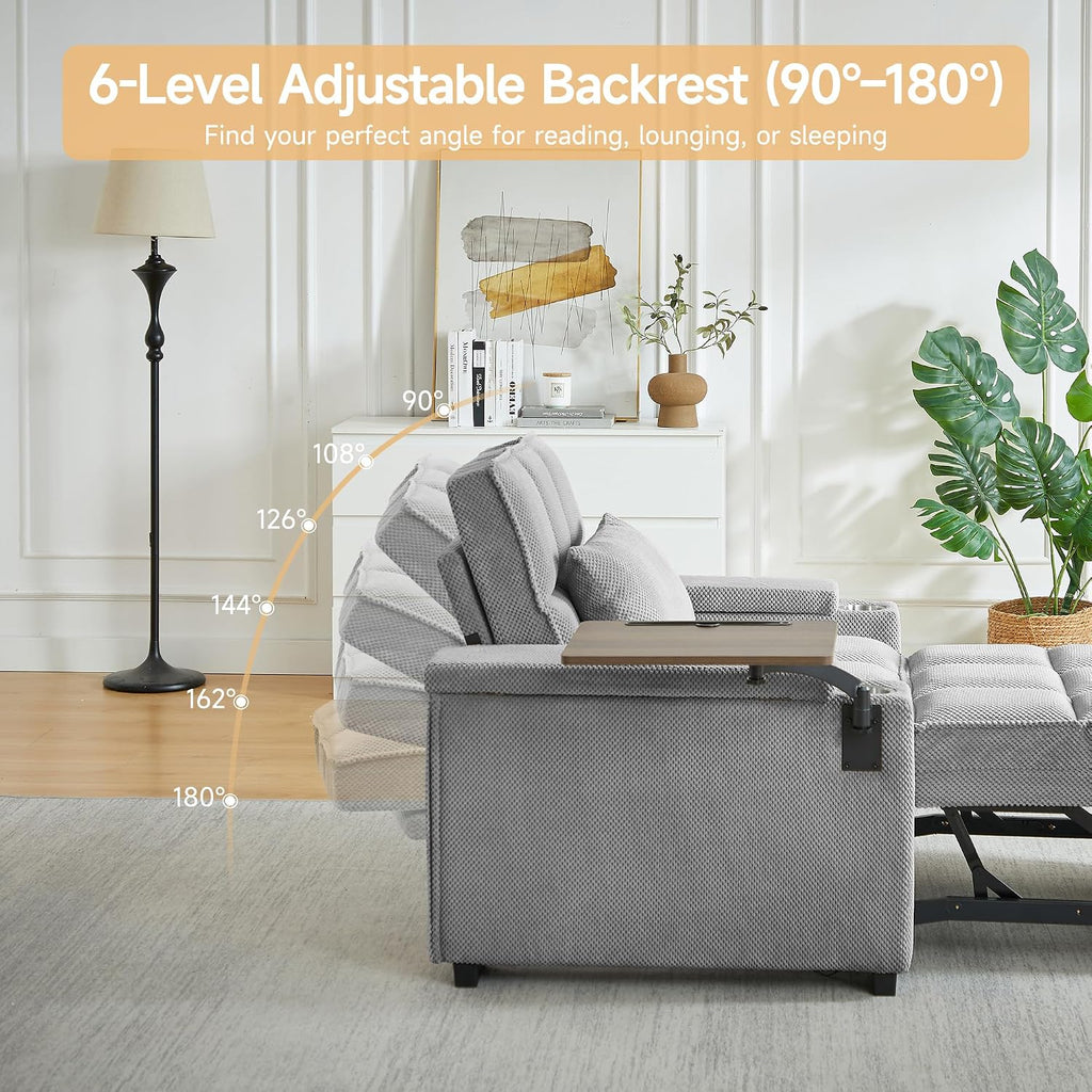 Auvsoce 3-in-1 Folding Convertible Sofa Bed Set of 2, Sleep Couch with Modern Chenille Fabric, 360° Swivel Side Table, Easy Assembly, Perfect for Living Room & Home Theater