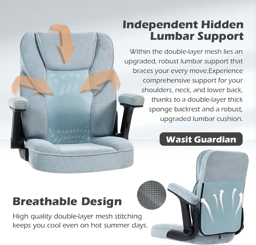 SEATZONE Ergonomic Home Desk Office Chair with Armrests and Wheels, Comfortable Swivel Task Executive Computer Chair, Velvet Fabric for Adults and Teens,Gray