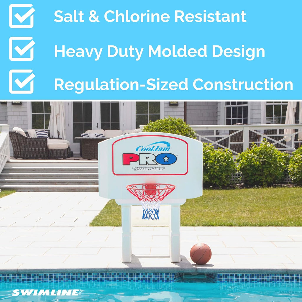 Swimline Cool Jam Pro In-Ground Poolside Basketball Game with Hoop, Regulation Size Ball, and Adjustable Backboard Height for Kids and Adults