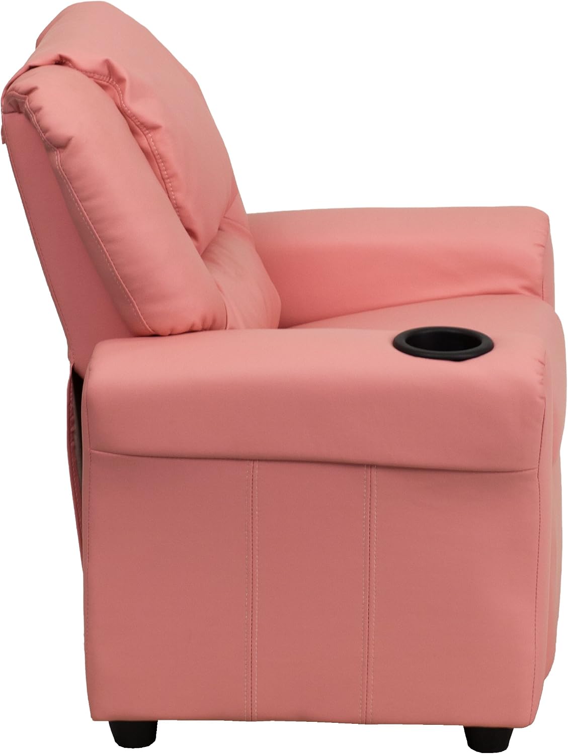 EMMA + OLIVER Pink Vinyl Kids Recliner with Cup Holder and Headrest