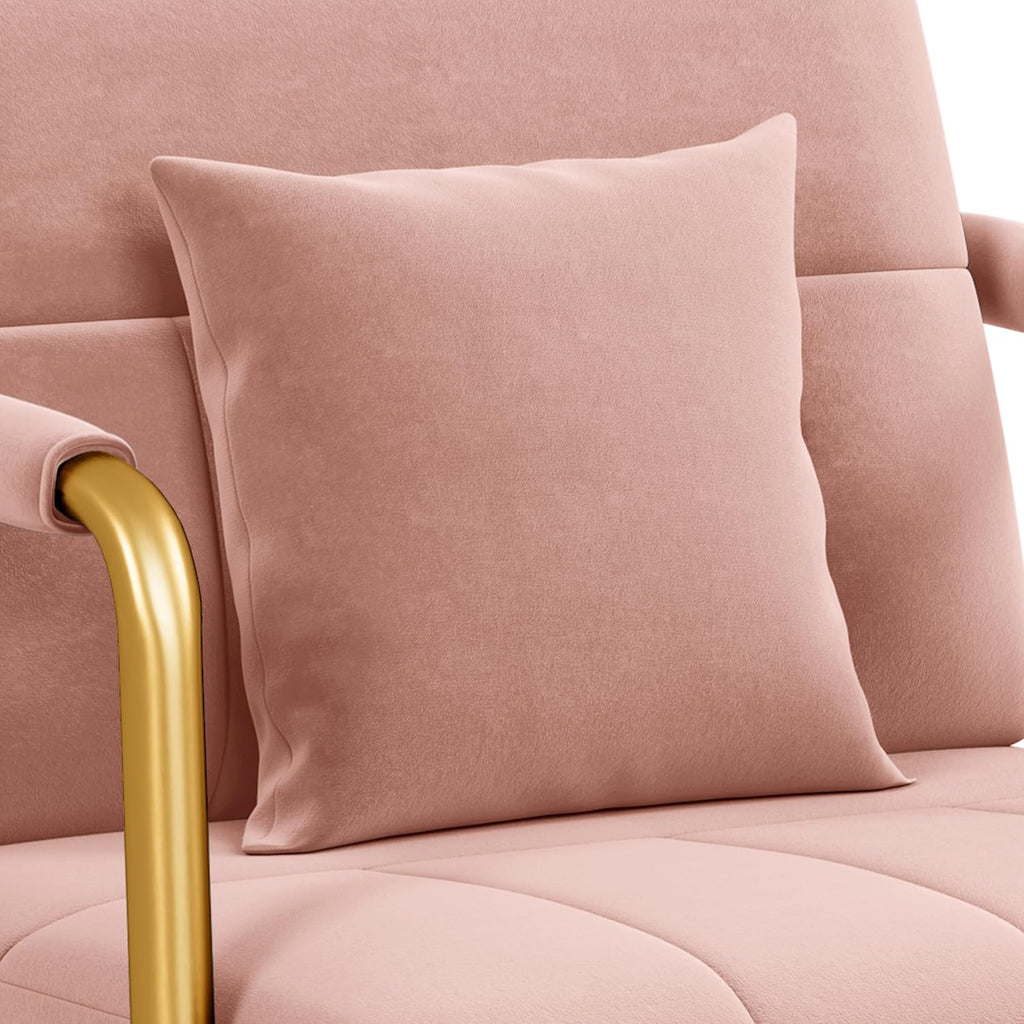 Yaheetech 30' W Modern Sofa Small Sofa Luxurious Velvet Fabric Couch with Gold-Tone Metal Arms and Legs for Living Room, Home Office, Studio Pink