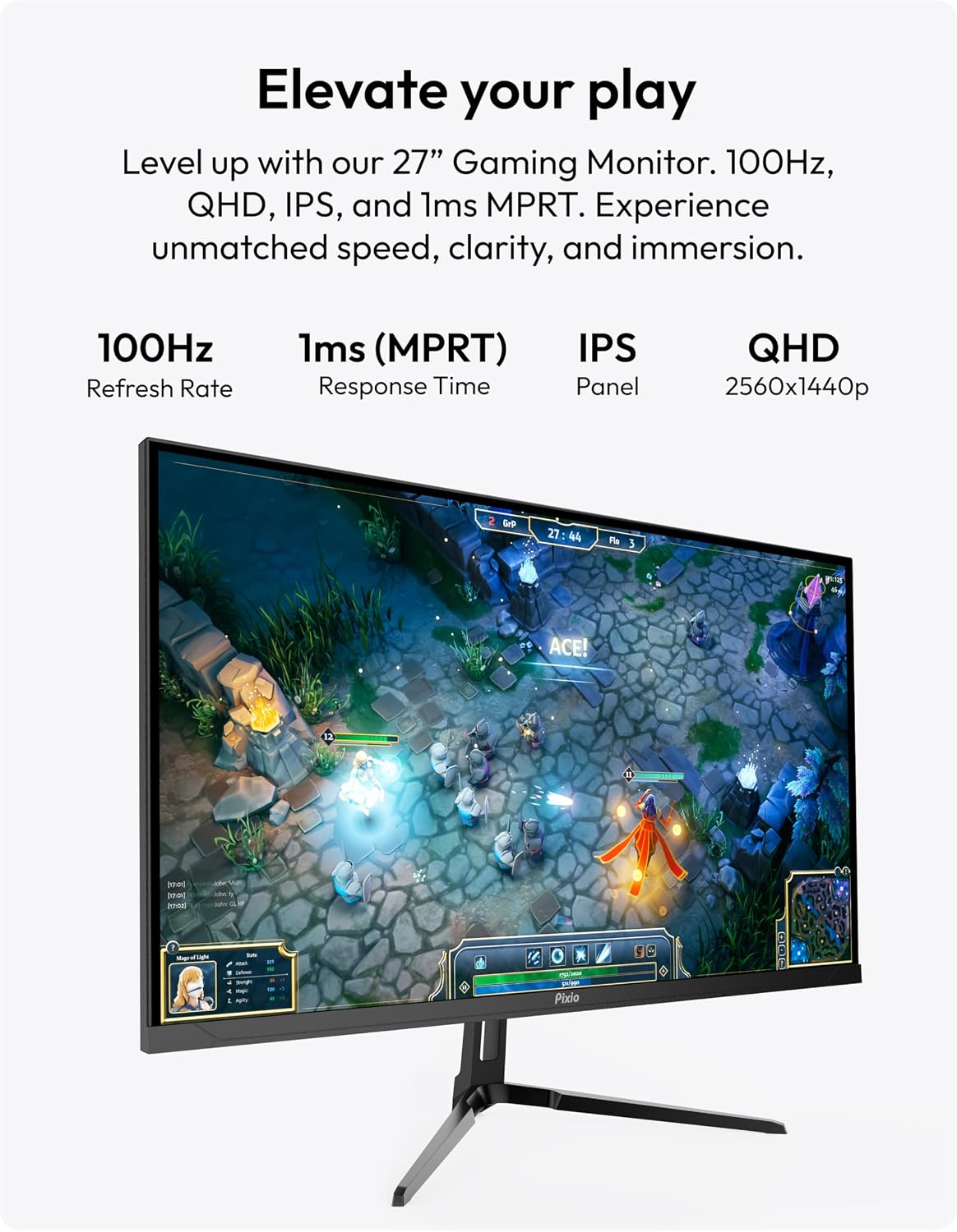 Pixio Two PX275 Wave 27 inch 100Hz Refresh Rate QHD 1440p Resolution IPS Panel 1ms MPRT Response Time Gaming Monitor and PS1D Wave Black Dual Monitor Arm - Fits up to 32 inches and 19.8lbs