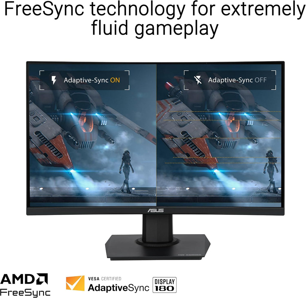 ASUS TUF Gaming 24' (23.6 inch viewable) Curved Monitor (VG24VQER) – FHD, 180Hz, 1ms, DCI-P3 90%, Extreme Low Motion Blur Sync, FreeSync, Shadow Boost, Eye Care, DisplayWidget Center, 3yr Warranty