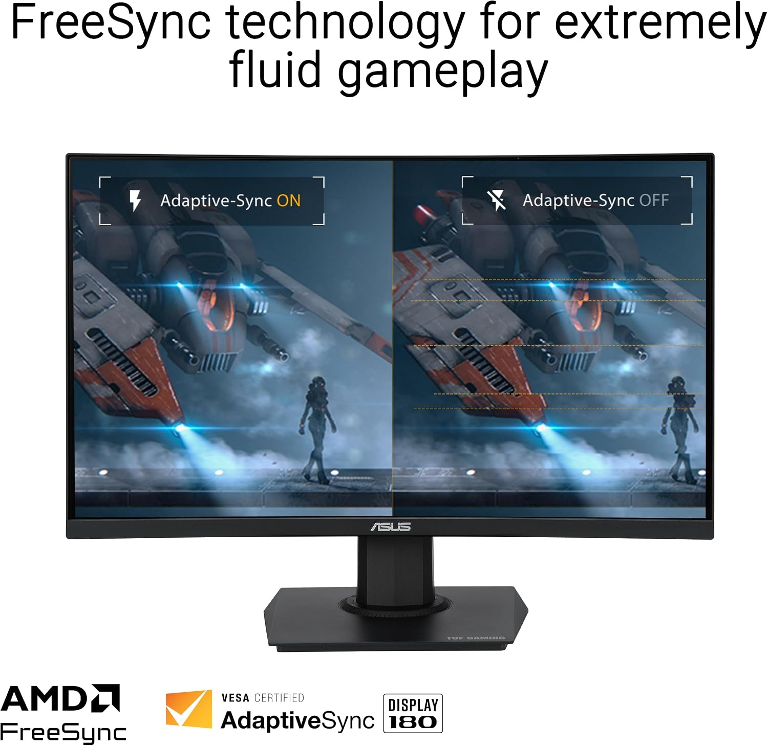 ASUS TUF Gaming 24' (23.6 inch viewable) Curved Monitor (VG24VQER) – FHD, 180Hz, 1ms, DCI-P3 90%, Extreme Low Motion Blur Sync, FreeSync, Shadow Boost, Eye Care, DisplayWidget Center, 3yr Warranty