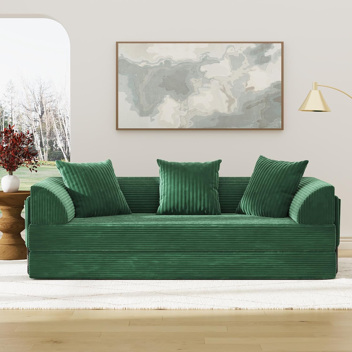 XVD 79' Boneless Sleeper Sofa Bed, Convertible Futon Couch with Pillows and Storage Pocket, Pull Out Compressed Sofa for Living Guest Room Bedroom, Green