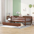 Montessori Bed Frame with Fence Railings and Drawers for Kids,Twin Size Wood Low Platform Bed Frame with Full-Length Safety Guardrails for Boys Girls,No Box Spring Needed,Walnut
