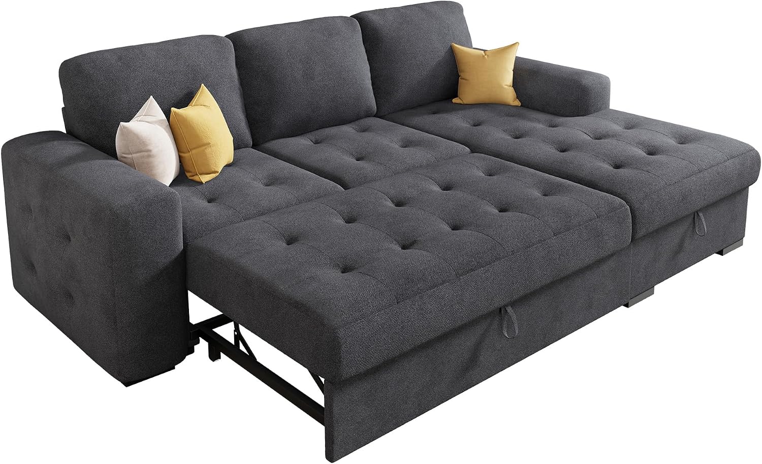 VanAcc 96' Sleeper Sofa, Sofa Bed Couch with Storage Chaise, Sleeper Couch with Pull Out Bed for Living Room(Grey)