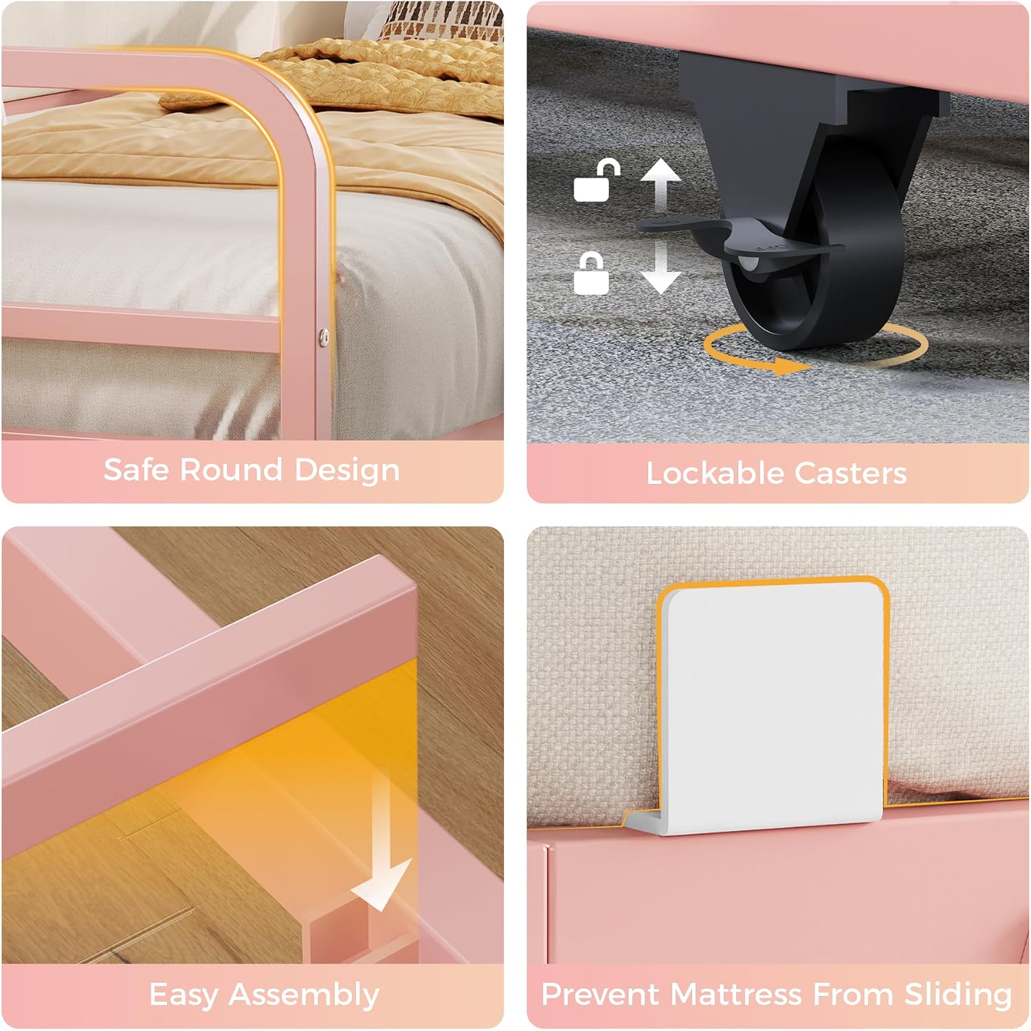 LIKIMIO Daybed with Trundle, Twin Bed Frame with Upholstered Headboard and Charging Station, Sofa Day Bed with Strong Supports for Living Room, Bedroom and Guest Room, Pink