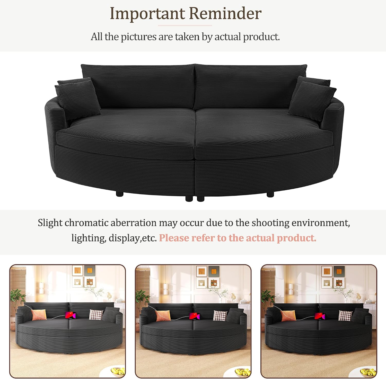 Merax 102.3' Oversized Double Chaise Lounge Indoor, Comfy Corduroy Upholstered Loveseat Sleeper Sofa Bed, Deep Seat Cloud Couch with USB Ports and Throw Pillows for Living Room, Black