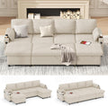 DURASPACE 104.3'' Sleeper Couch Pull Out Sofa Bed 2 in 1 Convertible Sofa Sleeper with Storage, U Shaped Sectional Couch Bed for Small Spaces Living Room Bedroom Apartment (Beige)