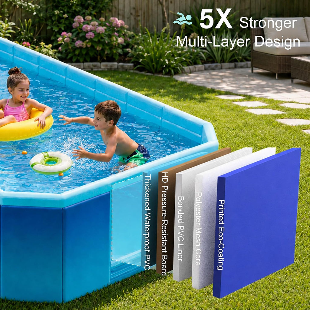 Large Foldable Pool, Non Inflatable Swimming Pool, Foldable Pool for Adults and Kids, Thickened Portable Collapsible Pool for Backyard and Outdoor Use, 116' x 65' x 19'