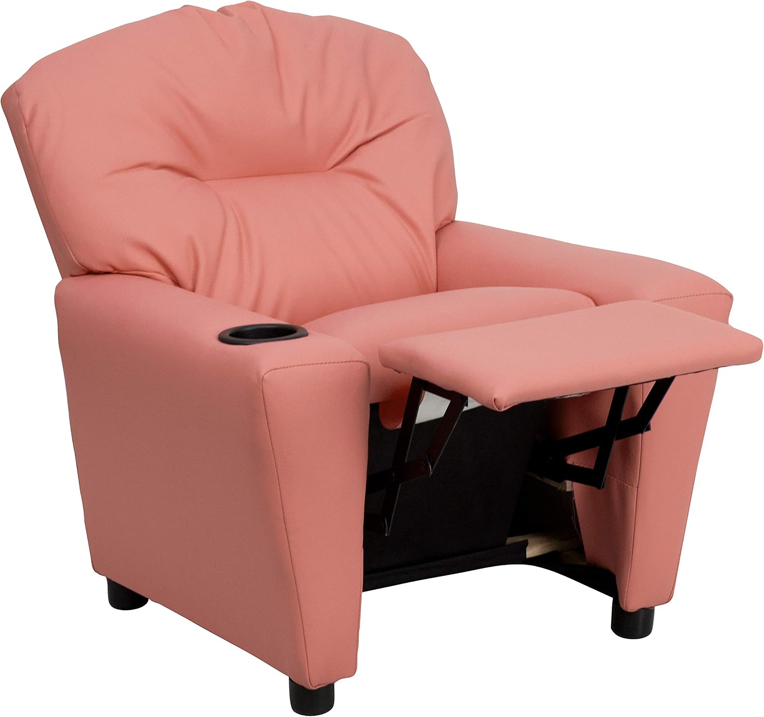 Flash Furniture Chandler Vinyl Kids Recliner with Cup Holder and Safety Recline, Contemporary Reclining Chair for Kids, Supports up to 90 lbs., Pink