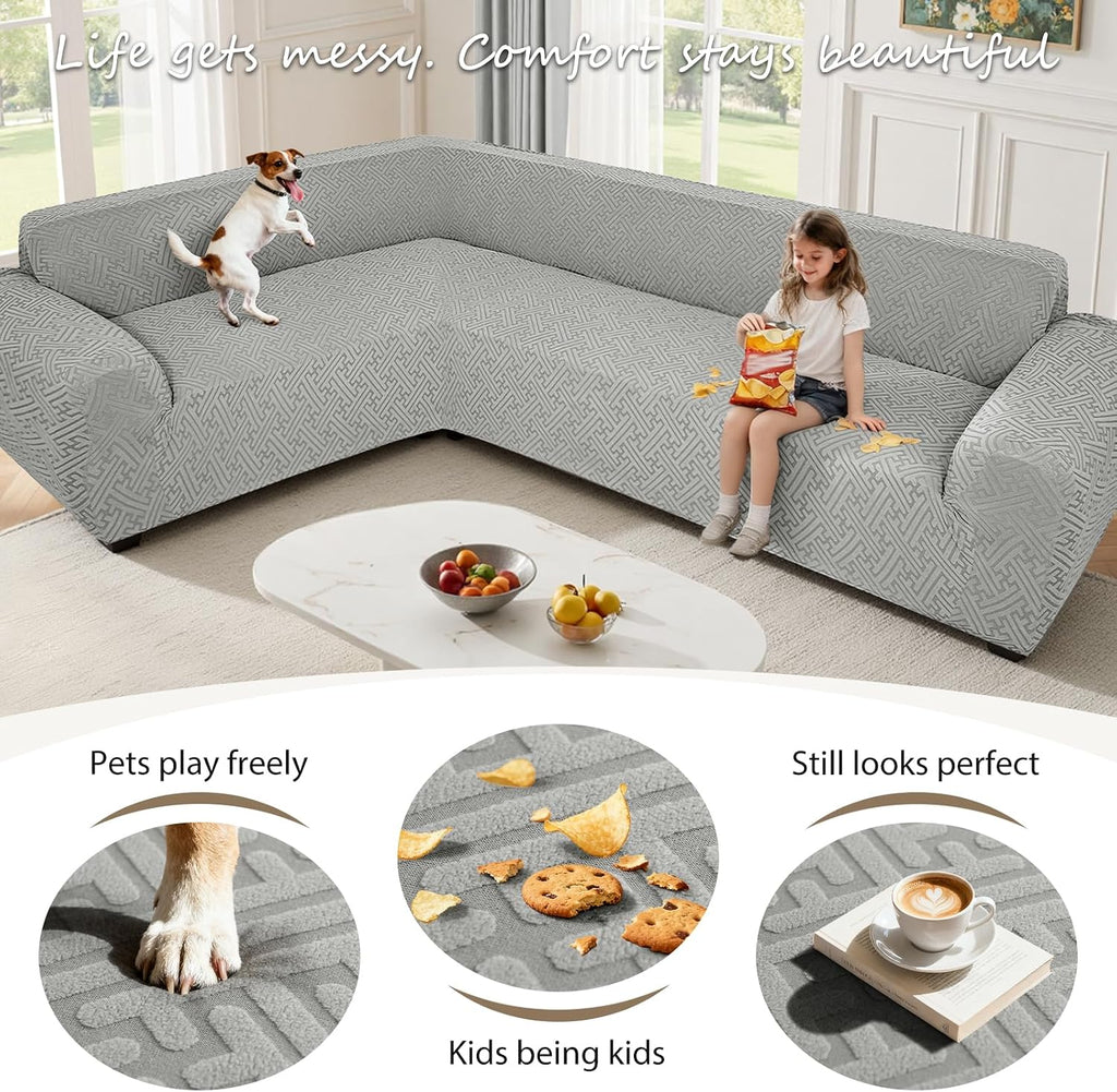 L Shape Sectional Couch Covers 1-Piece Stretch Corner Couch Covers Sofa Cover Non Slip Washable Sofa Slipcovers Soft Fleece Furniture Protector for Dogs Pet (X-Large, Ash Gray)