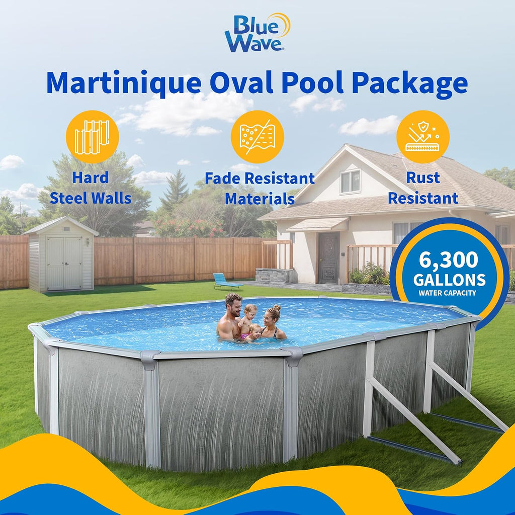 Martinique 12-ft x 24-ft Oval 52-in Deep 7-in Top Rail Metal Wall Swimming Pool Package
