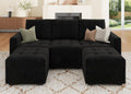 HONBAY Modular Sectional Couch U Shaped Sofa with Storage Seats Sectional Couches for Living Room,Black