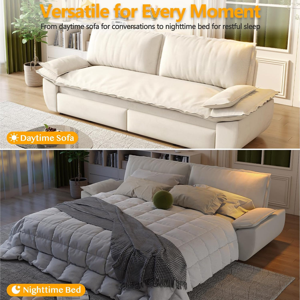 70.1' Sofa Bed Queen Size, Pull Out Couch Bed, 3-in-1 Convertible Sleeper Sofa with Cushion Armrest, Modern Velvet Futon Couch for Living Room, Small Space, Apartment, Bedroom, Beige