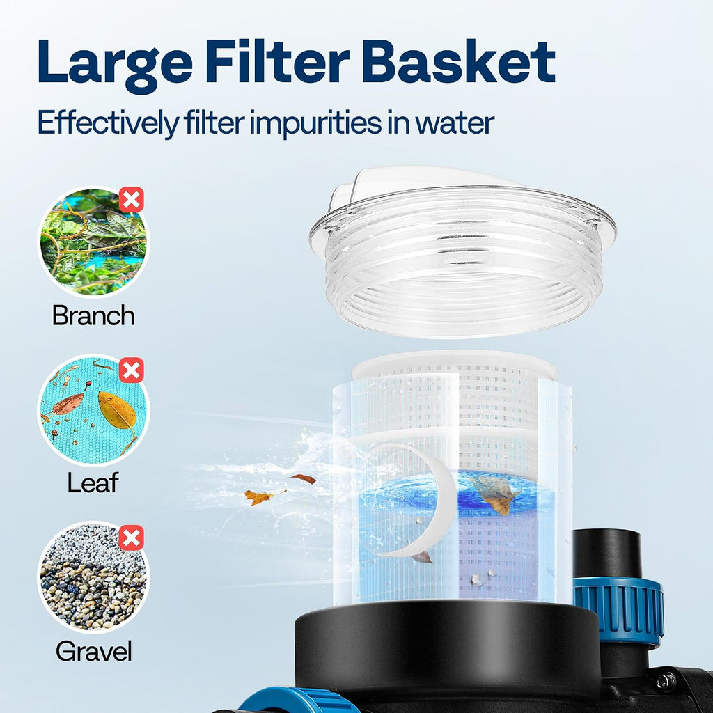 VIVOHOME Self Primming in/Above Ground Swimming Pool Pump w 1.25'' & 1.5' & 2.0'' Unions Energy Saving w/Strainer Baske, 6950 GPH