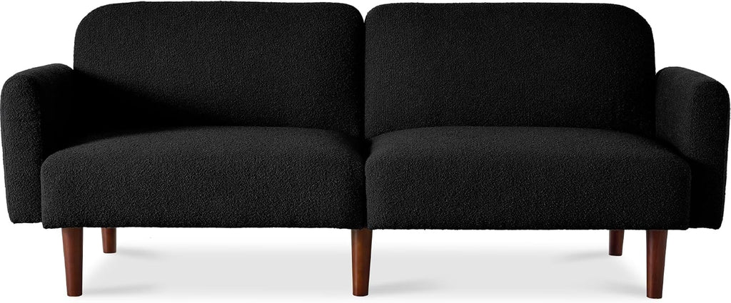 Best Choice Products 77' Mid Century Modern Boucle Loveseat Sofa, Couch, Convertible Sofa Sleeper Bed w/Real Wood, Removable Armrest - Midnight Black