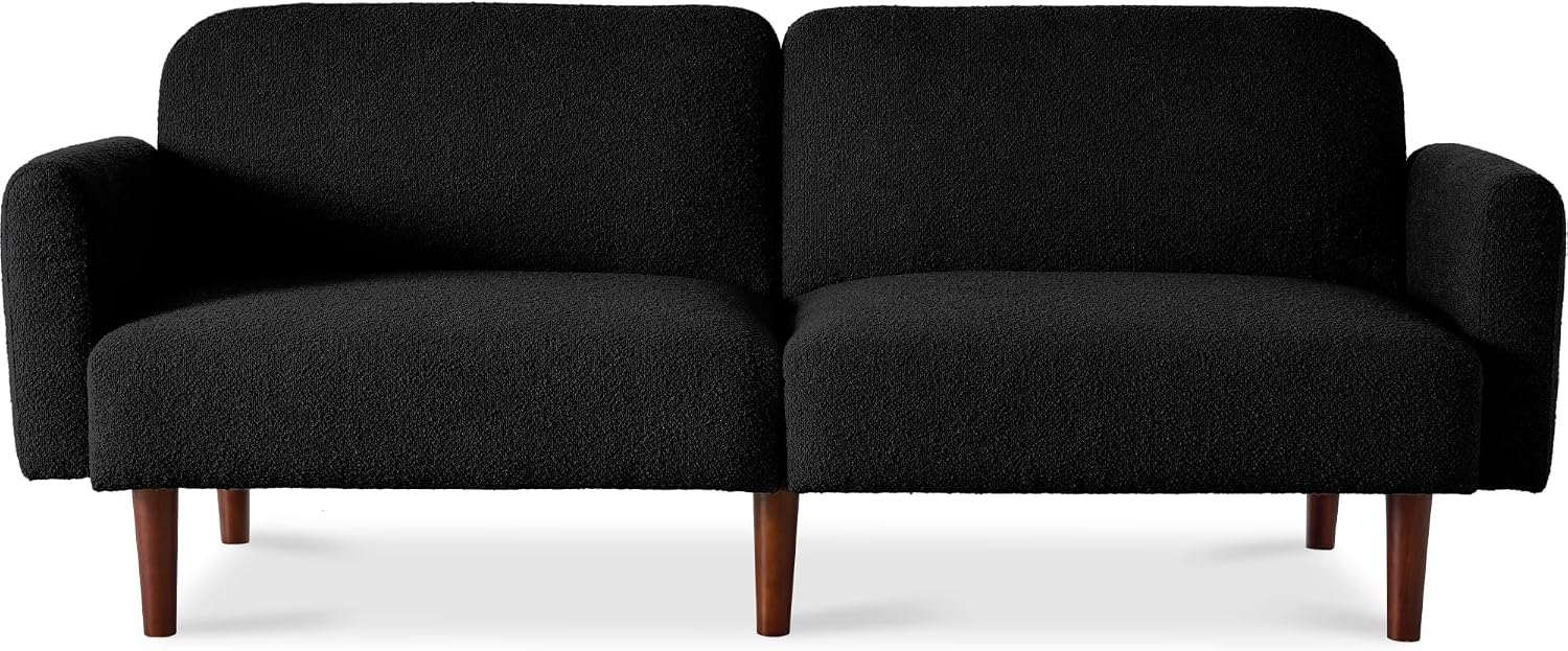 Best Choice Products 77' Mid Century Modern Boucle Loveseat Sofa, Couch, Convertible Sofa Sleeper Bed w/Real Wood, Removable Armrest - Midnight Black