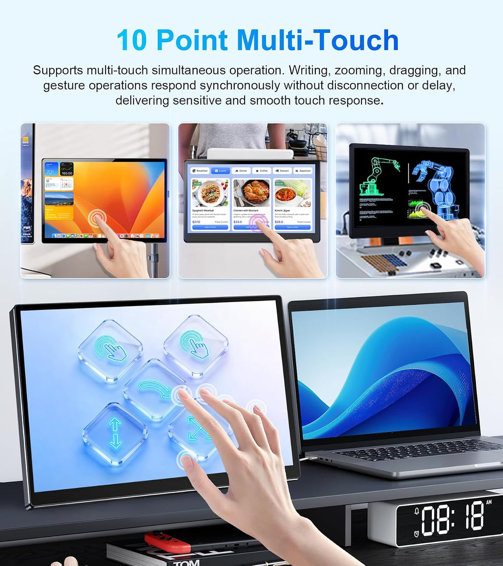 14' Touchscreen Monitor - Equipped with VGA DVI and HDMI VESA Dual-Speaker,1080P IPS 10-Point Industrial Touchscreen Monitor for PC Laptop RPi POS Kiosk Home,Industrial Equipment (Black)