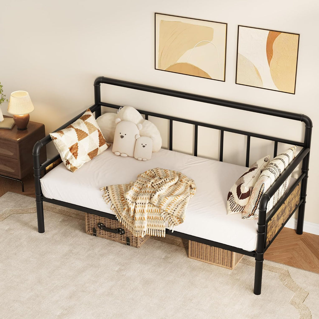 IDEALHOUSE Twin Daybed with Classic Headboard,Metal Twin Bed Frame Heavy Duty Steel Slats Support,Sofa BedFrame for Living Room, Guest RoomNoise Free, No Box Spring Needed, Black