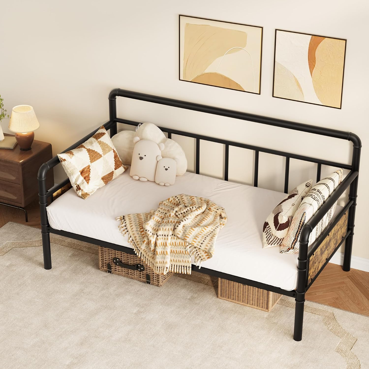 IDEALHOUSE Twin Daybed with Classic Headboard,Metal Twin Bed Frame Heavy Duty Steel Slats Support,Sofa BedFrame for Living Room, Guest RoomNoise Free, No Box Spring Needed, Black