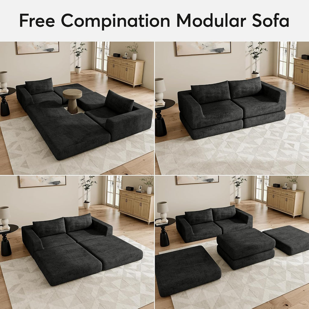 Chenille Convertible Futon Sofa Bed – Folding Iron Frame Sleeper Couch with Adjustable Backrest, Loveseat Recliner for Living Room, Apartment,(Dark Gray)