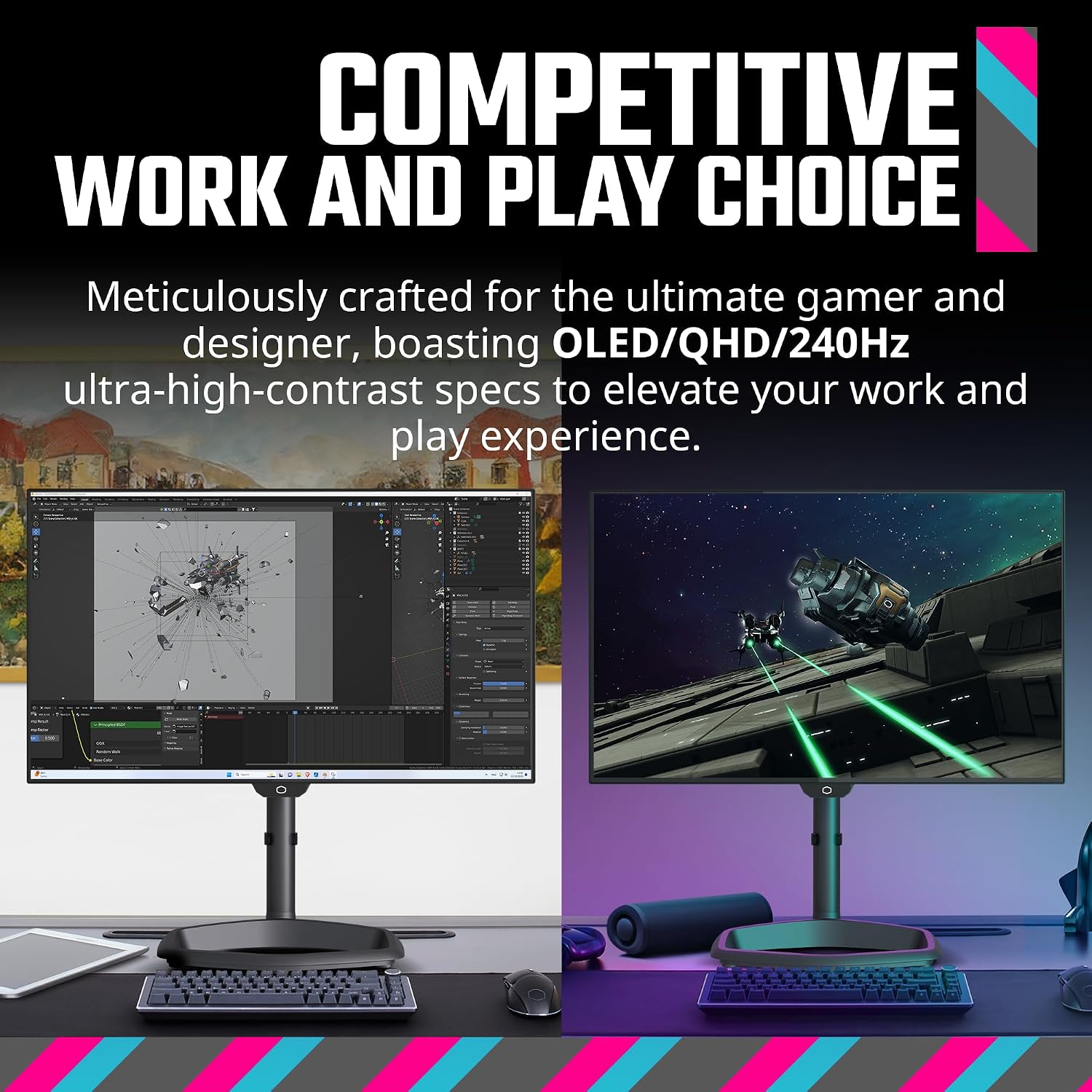 Cooler Master Tempest GZ2711 27' OLED 2K 144Hz|240Hz QHD 2560 x 1440 PC Monitor, 0.03ms (MPRT), HDR10, DCR, FreeSync Premium, DP1.4 * 2, HDMI 2.1 * 2, USB B*1, USB A*2, USB C*1