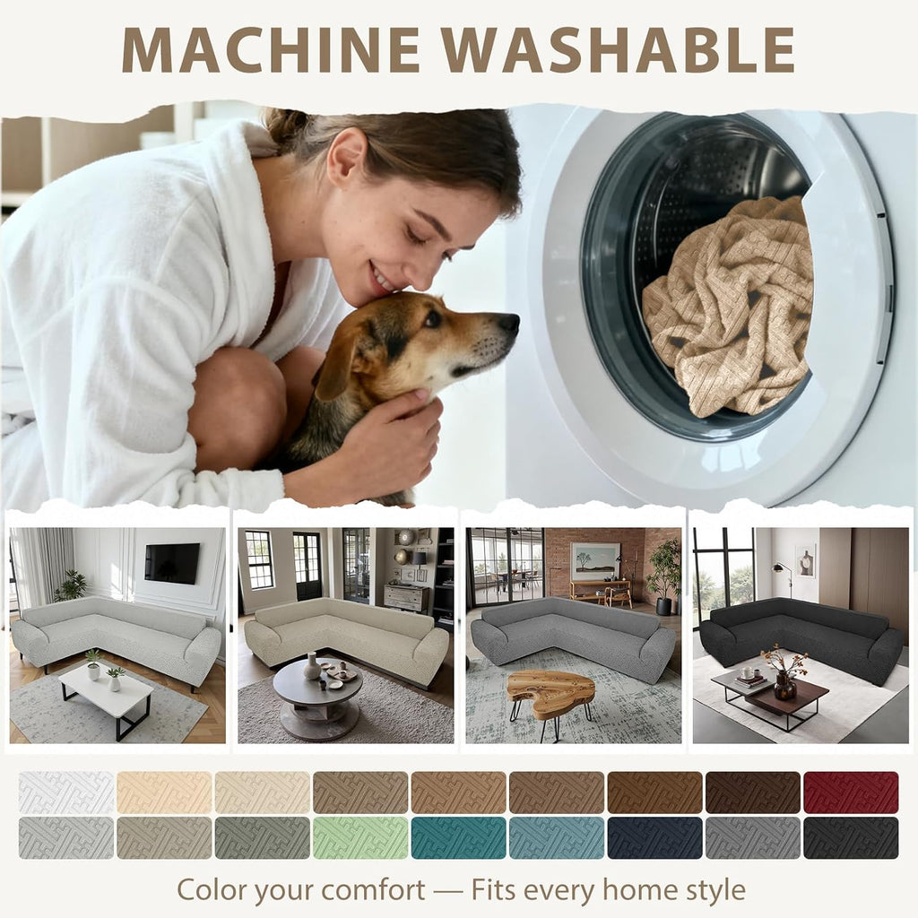 Sectional Couch Covers L Shape Sofa Cover 1-Piece Stretch Corner Couch Covers Non Slip Washable Sofa Slipcovers Soft Fleece Furniture Protector for Dogs Pet (X-Large, Beige)