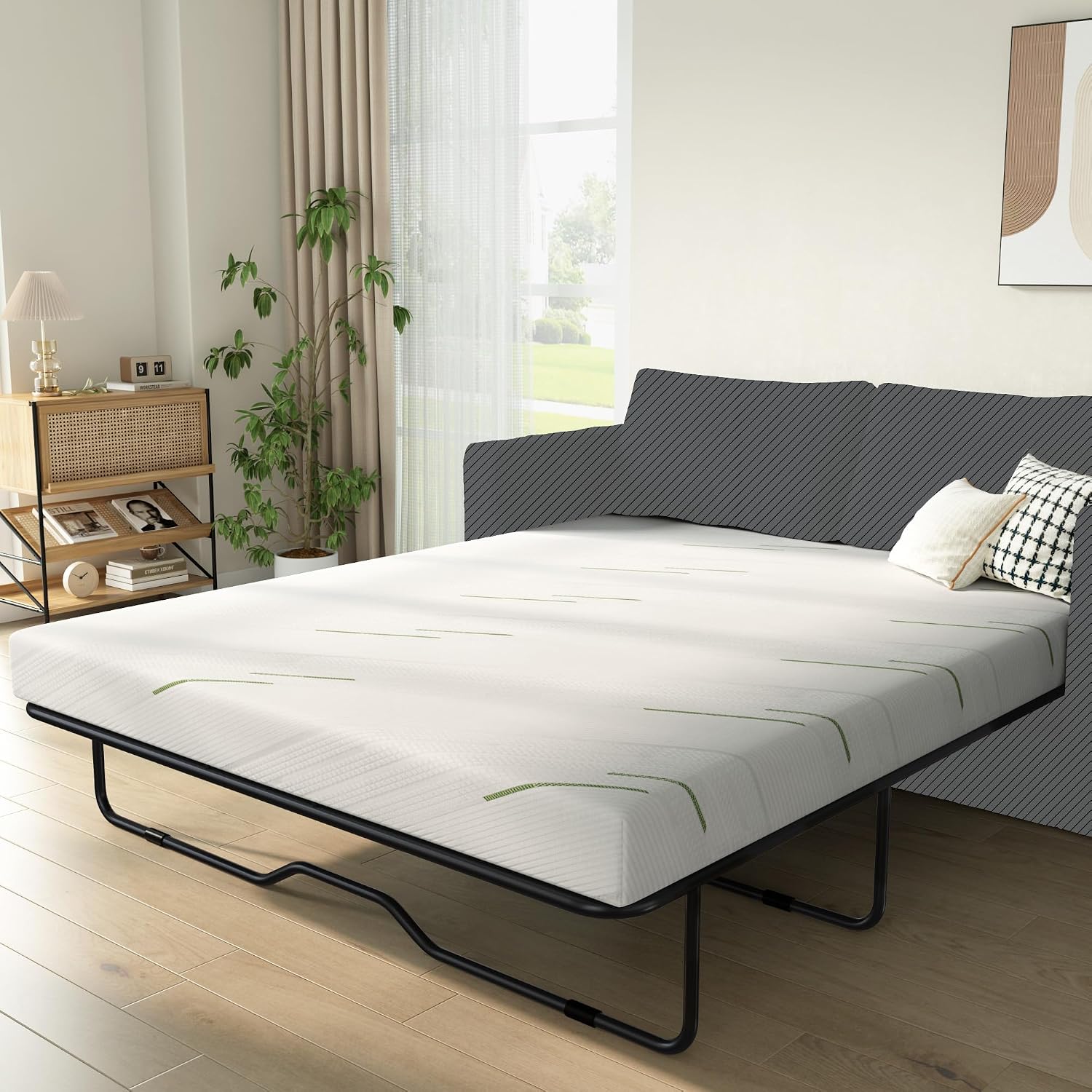 4 Inch Replace Pull Out Sofa Queen Mattress,Queen Size Sleeper Sofa Mattress,Ultra Soft Removable Cover, Non-Slip Bottom, Supportive Seat Pad for RV, Bed, Dorm 58 * 72 * 4 in.