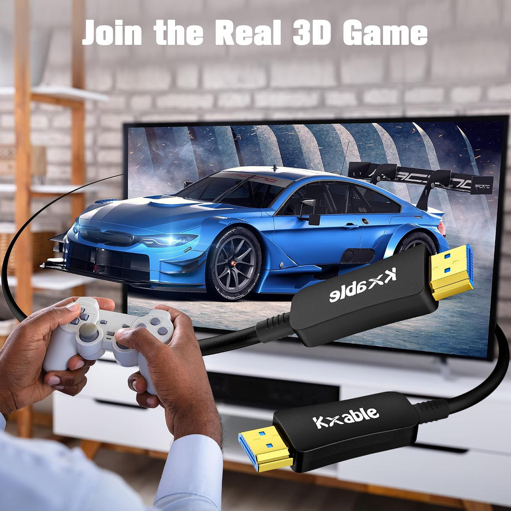 8K HDMI Fiber Optic Cable 400FT, HDMI 2.1 48Gbps Ultra High Speed Cord, 8K@60Hz, 4K@120Hz, 3D Dynamic HDR/eARC/HDCP 2.3, Compatible with Laptop/Monitor/Projector, PS5, Xbox, HDTV, Blu-ray & More