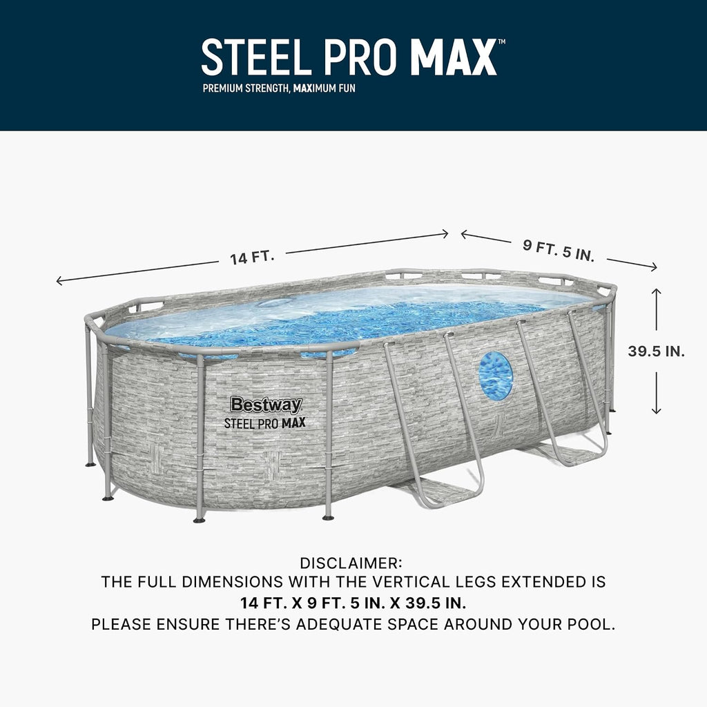 Bestway Power Steel Swim Vista 14' x 8'2' x 39.5' Above Ground Pool, Oval Metal Frame Outdoor Swimming Pool Set with Filter Pump, Ladder, and Cover