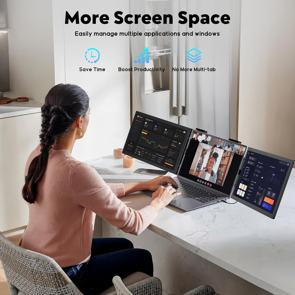HONGO Laptop Screen Extender -Portable Monitor with Dual Screen 14' -Laptop Monitor Extender Compatible with Windows Mac for Travel Work Fits 14'-16' Laptops