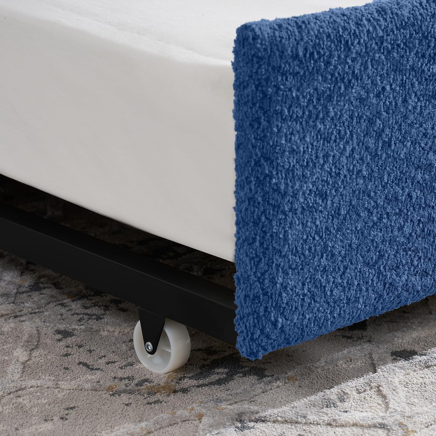 KEIKI Twin Size Upholstery Tufted Daybed with Erectable Trundle, Twin to King Design Modern Extendable Boucle Sofa Bed, Easy Assembly, No Box Spring Required, for Living Room and Bedroom, Blue