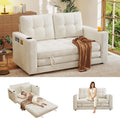 55' Convertible Folding Sofa Bed, Pull Out Couch Love Seat Sleeper Bed, Small Fold Out Loveseat sleeper with Cup Holder and Pillow for Small Space, Bedroom Lounge, Dorm, Living Room(Beige Chenille)