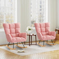 Furniliving Nursery Rocking Chair Upholstered Glider Rocking Chair Modern Accent Chair Padded Seat Reading Chair with High Backrest Comfy Chair for Living Room, Bedroom, Nursery, Pink, Teddy, 2