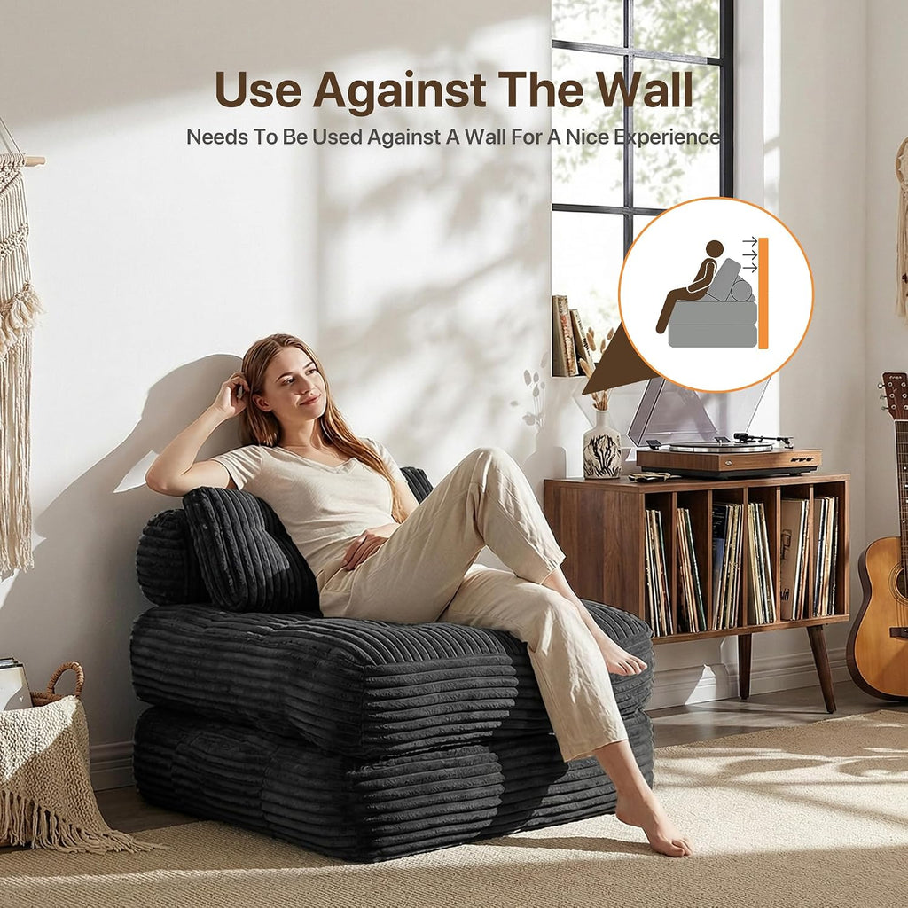 Claiks Folding Sofa Bed, Boneless Chair with Pillow Sleeper Sofa with Back Support, Sleeper Chair Portable Fold Out Chair Bed Comfy Foldable Mattress for Living Room, Black, Single