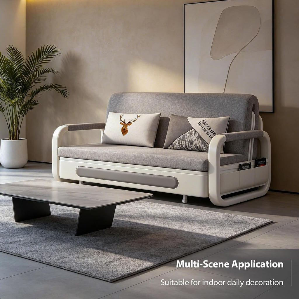 Pull-Out Sofa Daybed with Trundle, Versatile Futon Couch with Sleeping Function and Storage Space, Sofa Bed for Small Rooms and Living Rooms, Dark Grey and White (62.2')