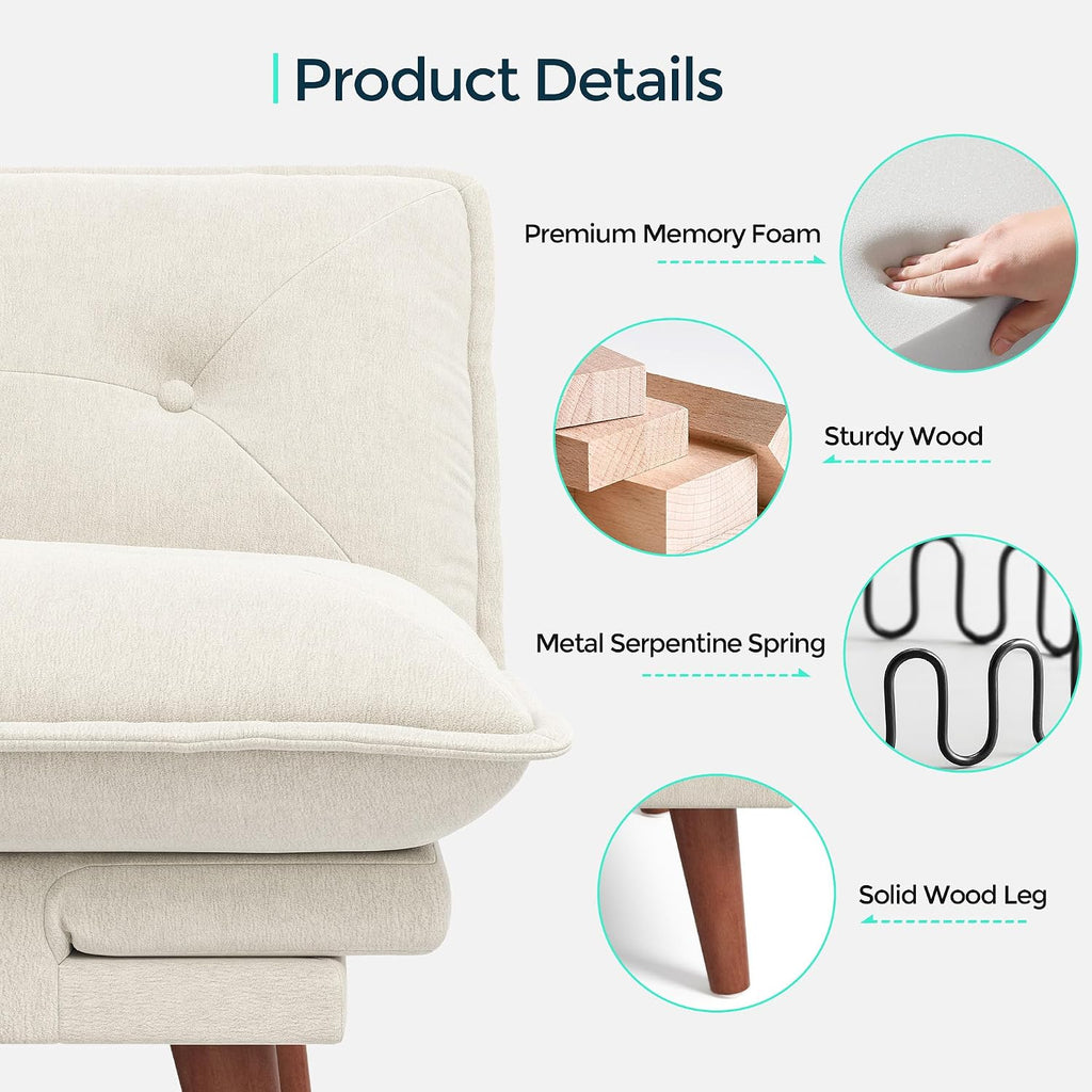 LINSY HOME Futon Sofa Bed, 70' Chenille Futon Couch with Adjustable Backrest Armrest, 3 in 1 Convertible Comfy Loveseat Sleeper Sofa Bed for Small Spaces Dorm Room Apartment Home Office, Beige White