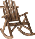 Outsunny Outdoor Wooden Rocking Chair, Single-Person Adirondack Rocking Patio Chair with Rustic High Back, Slatted Seat and Backrest for Indoor, Backyard, Garden, Carbonized