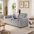 Gizoon Convertible Sofa Bed Futon, 70.9'' Sleeper Loveseat with Pull Out Couch, 3 in 1 Plush Fleece Fabric Futon Couch with Side Pockets, Storage Armrest & Adjustable Backrest for Living Room, Grey