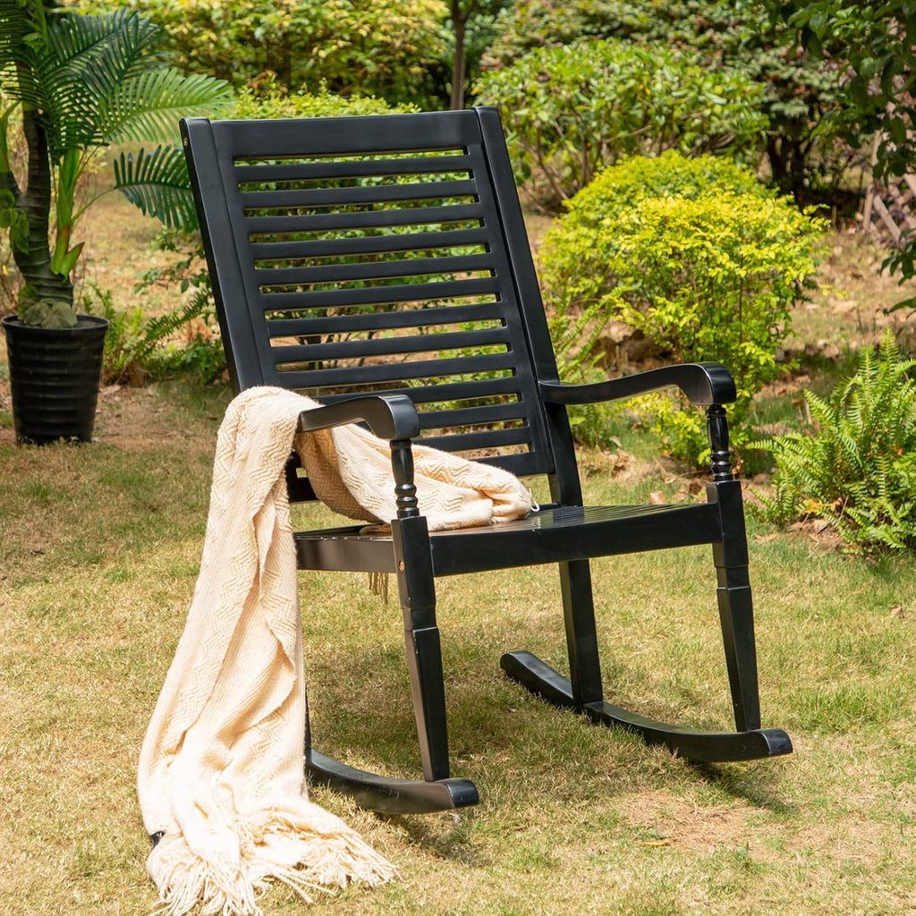 Sophia & William Outdoor Wood Rocking Chairs Set of 2 Black, Patio Rocking Chair for Porch, Patio, Garden, Lawn, Balcony, Backyard and Indoor, 2 Pack